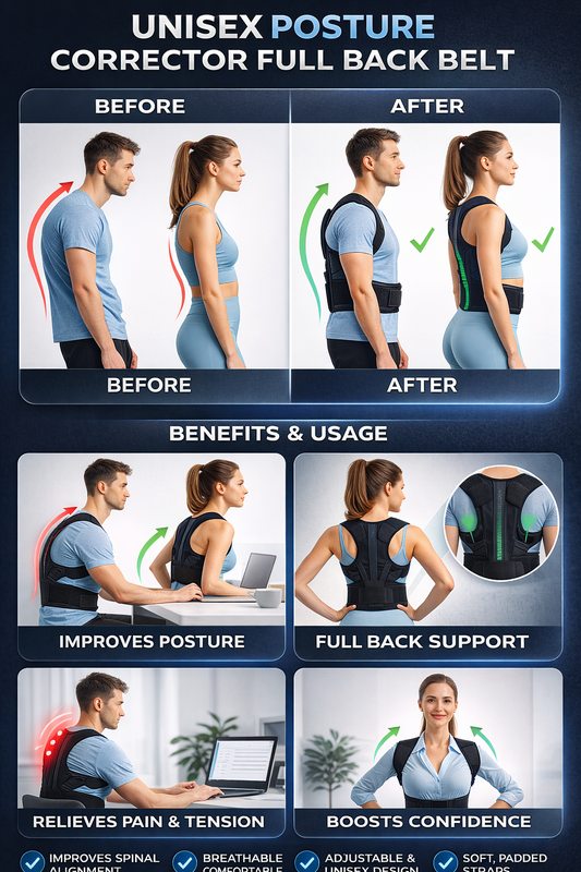 Posture Corrector Belt Unisex – Adjustable Back & Shoulder Support Belt